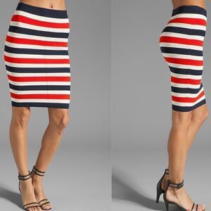 NEW Juicy Couture Y2K Stretchy Striped Office Pencil Skirt Red White Navy Sexy